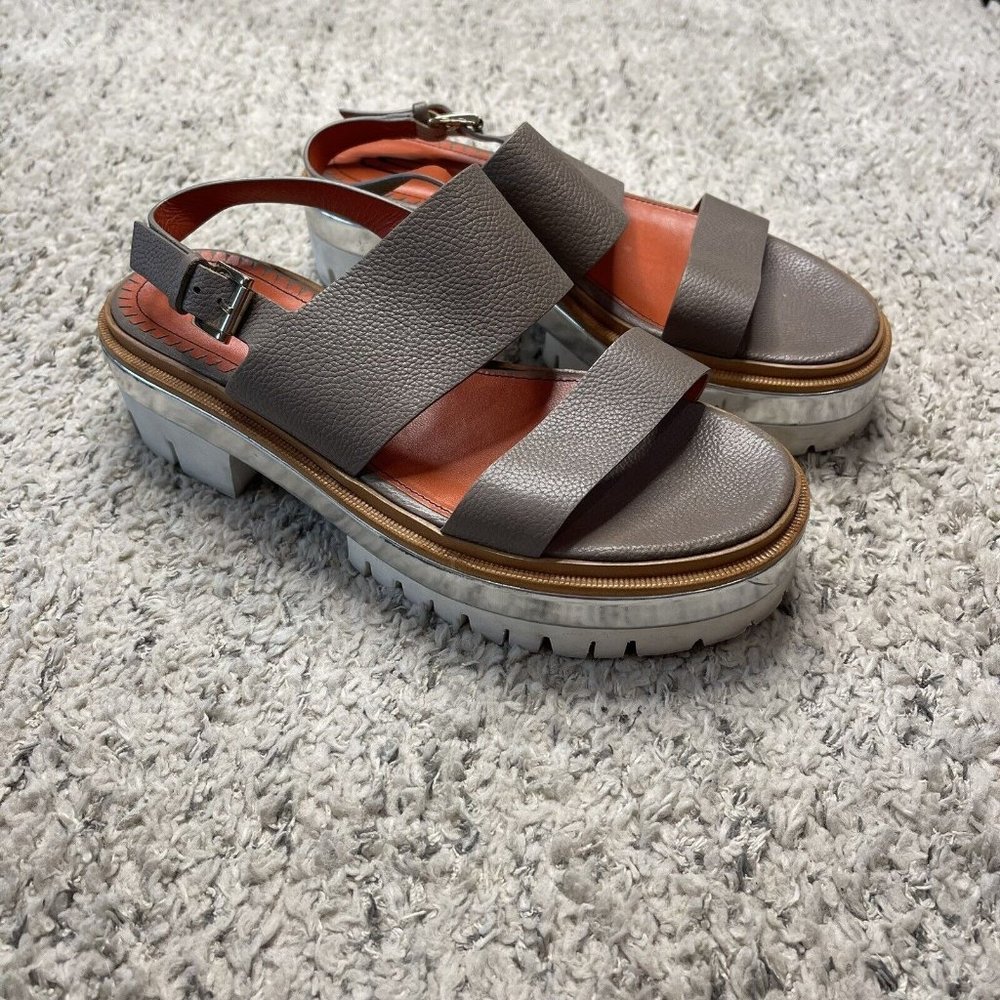 SANTONI Luxury Strappy Italian Platform Sandals Chunky Wide Rubber Bottom  36.5